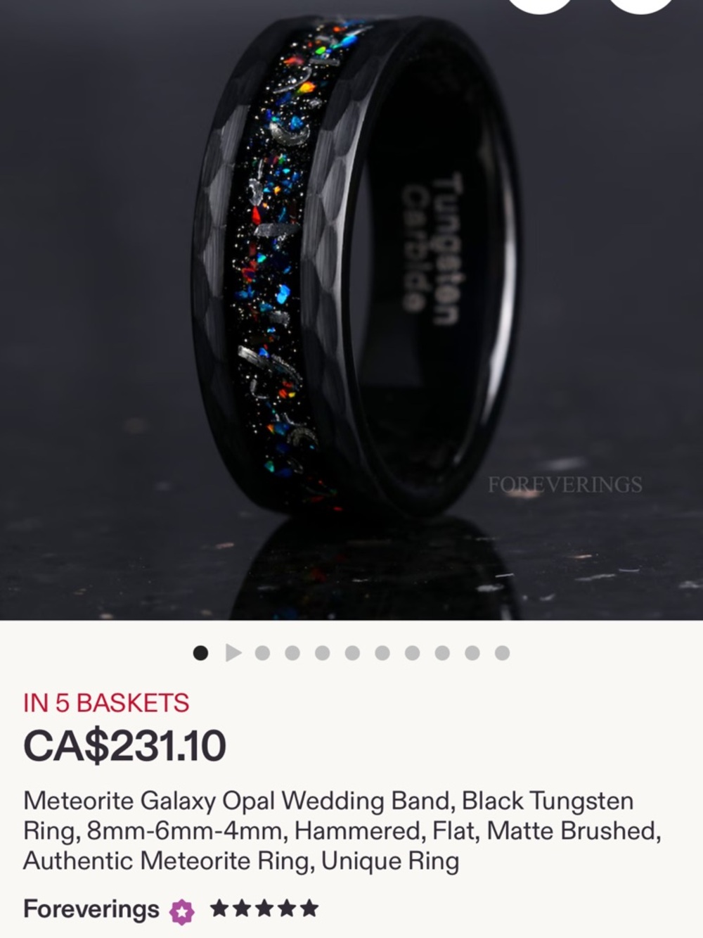 Black Tungsten Ring with Multicolor Galaxy Opal Inlay